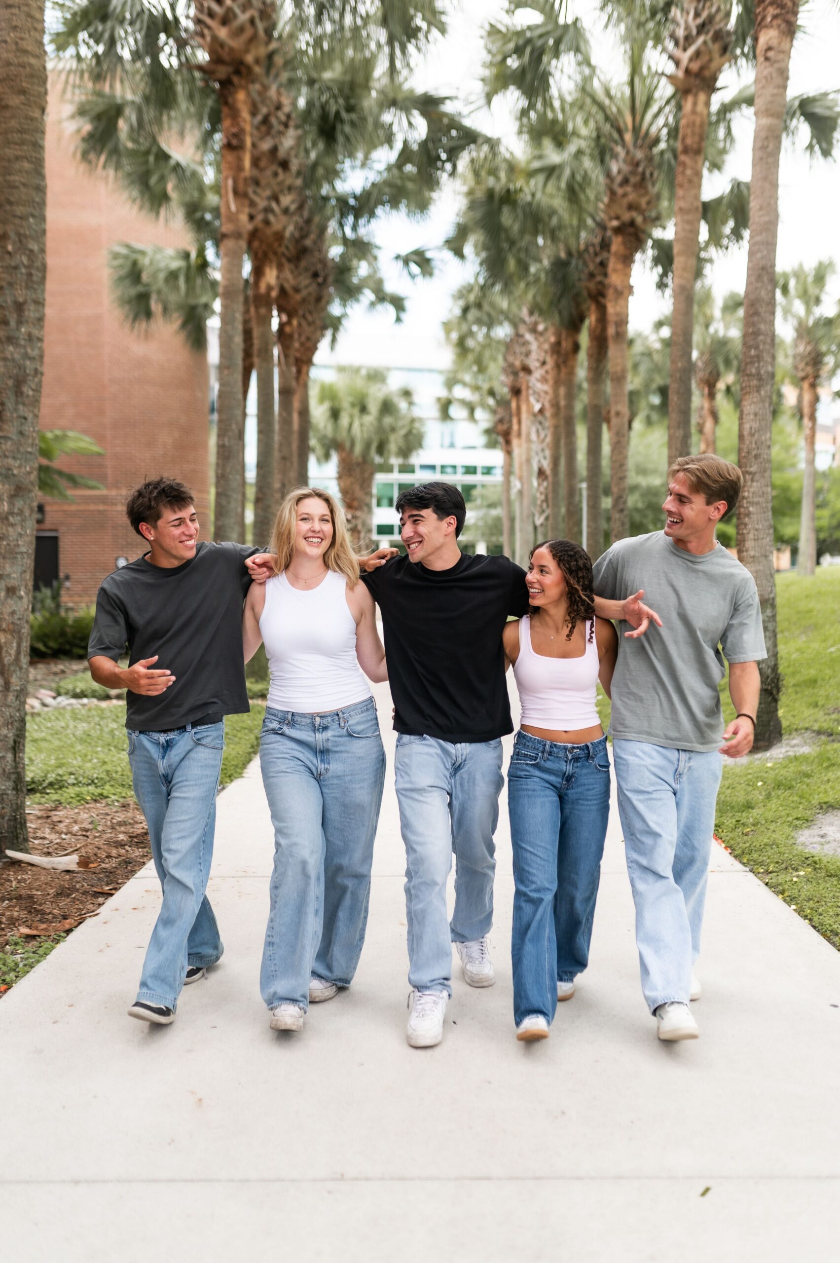 group of friends walking outdoors scaled