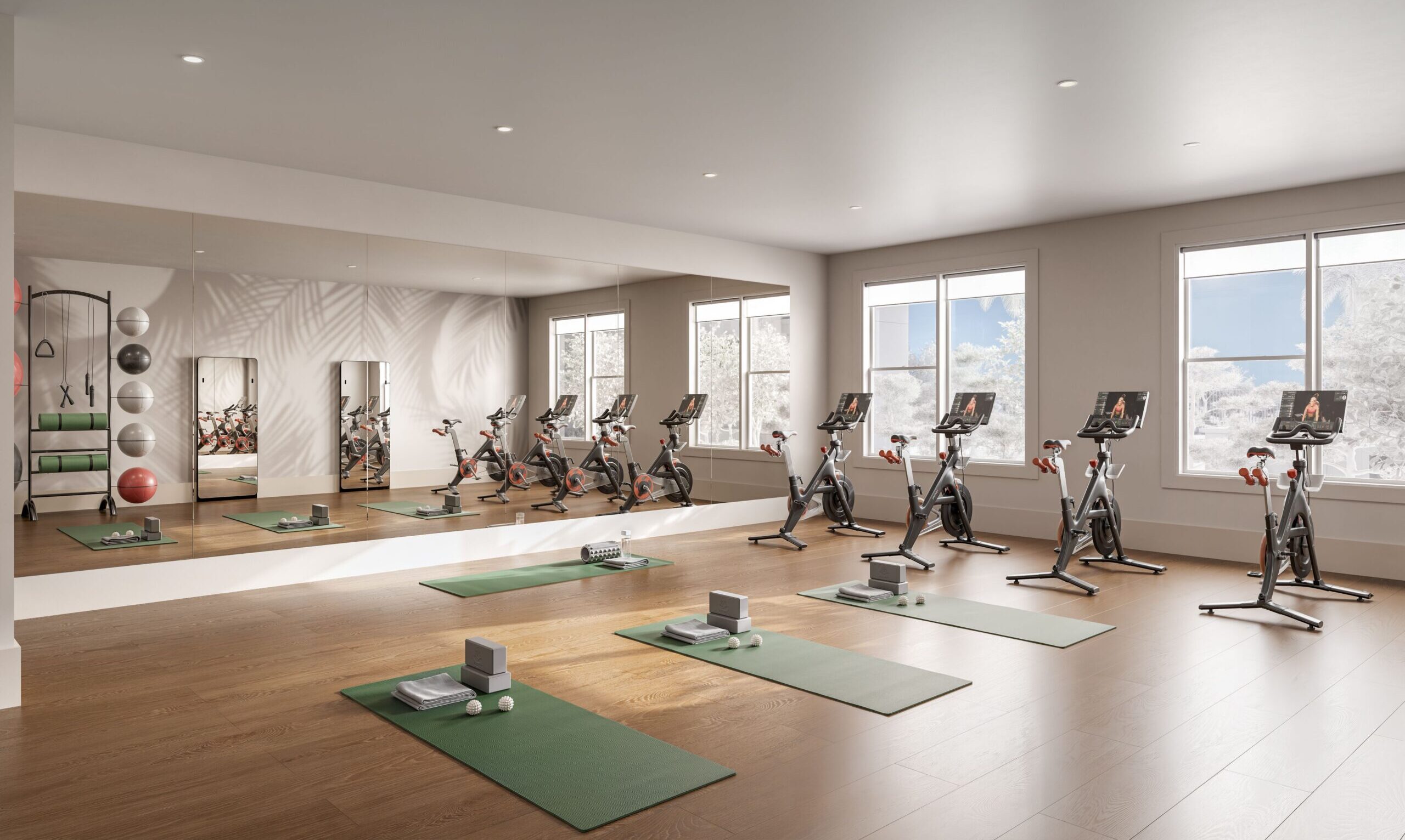Indoor cycling and yoga room at Palma Orlando