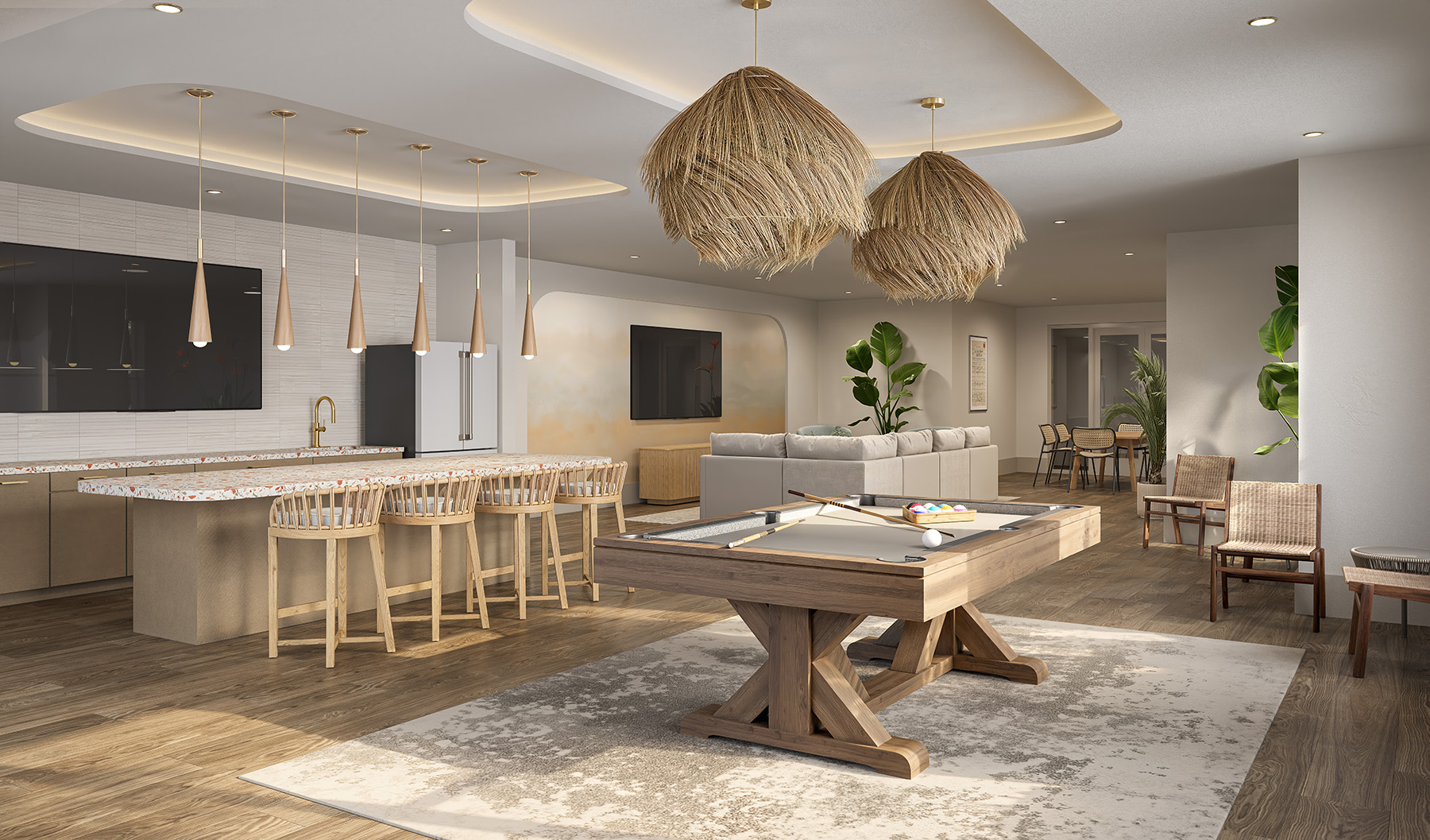 Clubroom with catering kitchen and billiard
