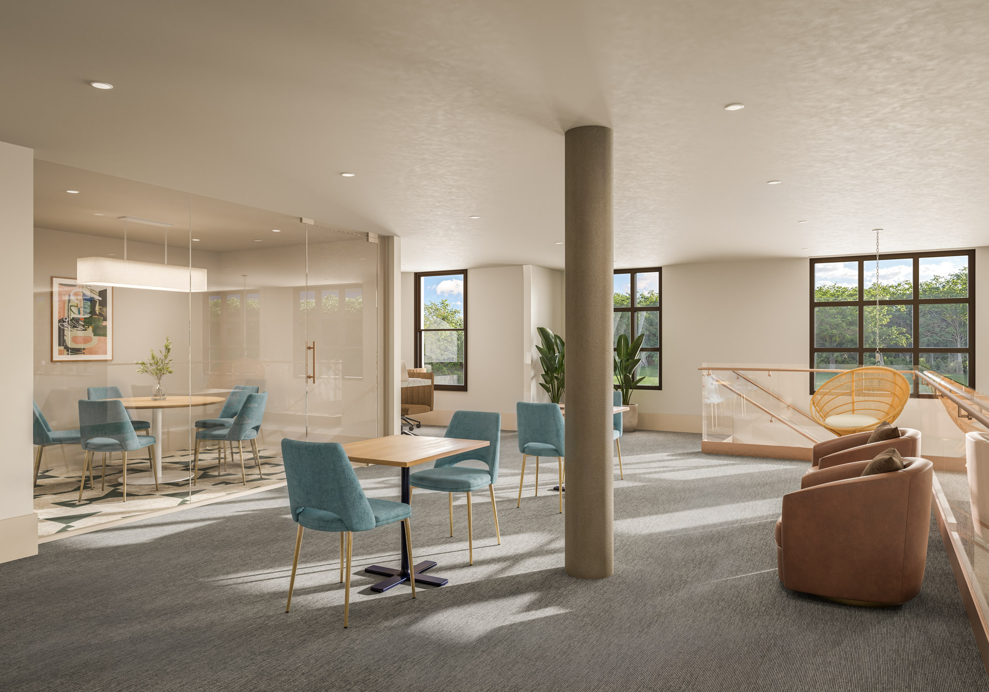 Indoor study lounge and collaboration space at Palma Orlando