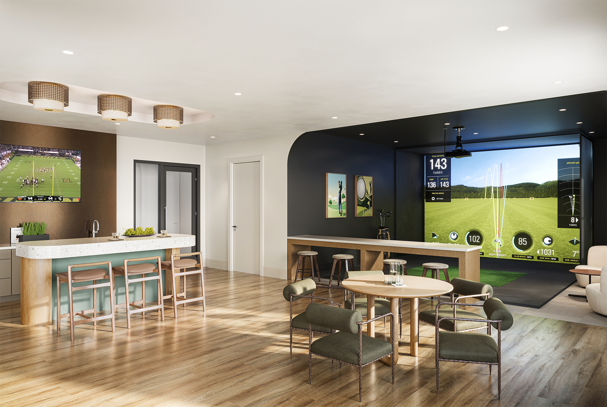 Indoor golf simulator and entertainment lounge at Palma Orlando
