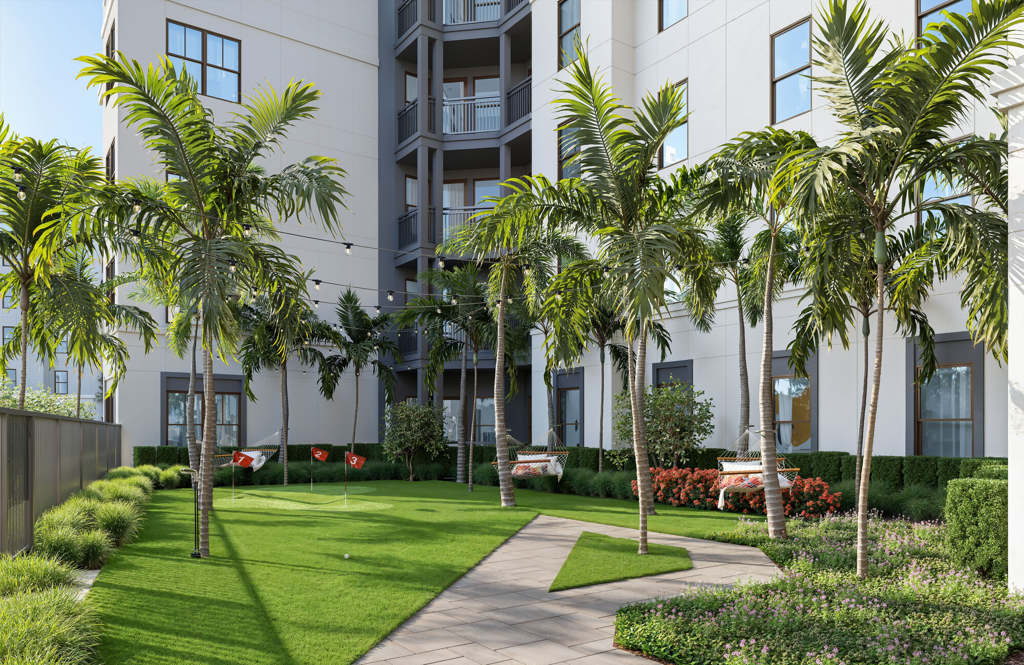 Palma courtyard with putting green and hammocks